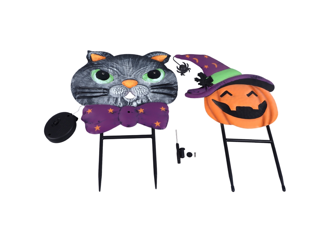 Estaca Decorativa De Halloween Para Jardín Con Forma De Calabaza Y Gato, Con Luz, Resistente Al Óxido, Para Césped Y Patio.