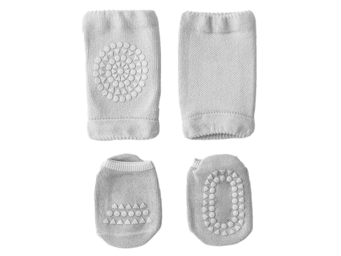 Conjunto Meias E Joelheiras Bebê Antiderrapante Rastejar Andar S 0-1 Ano Algodão
