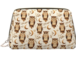 Neceser de maquillaje para mujer con estampado de búho y luna, diseño de viaje, sin marca.