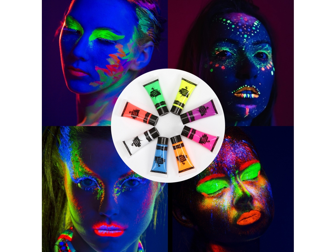 Kit De Pintura Facial Profesional Halloween Niños Adultos 50 Plantillas Pinturas Uv