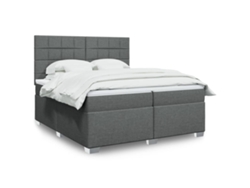 Cama Box Spring Con Colchón Tela Gris Oscuro 200x200 Cm