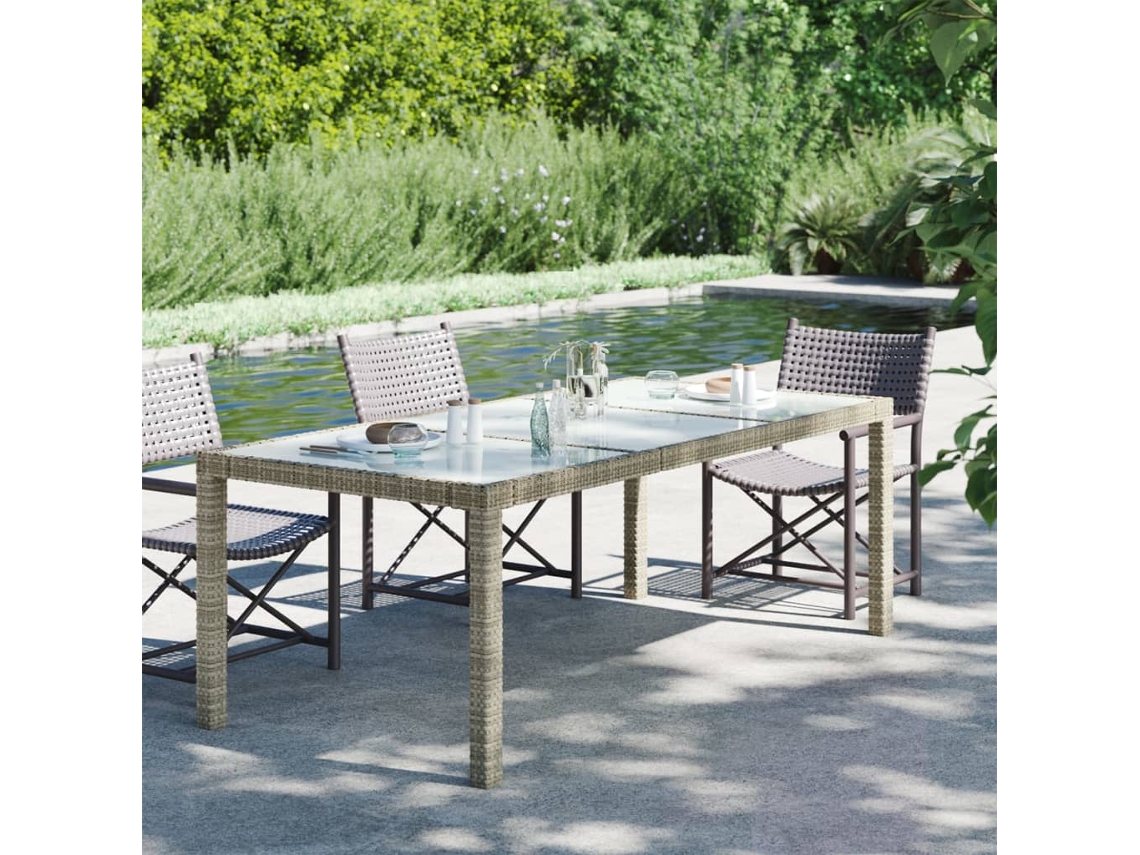 Mesa de Jardín LOVELY HOME Comedor Vidrio Templado y Mimbre Gris (190 x 90 x 75 cm)