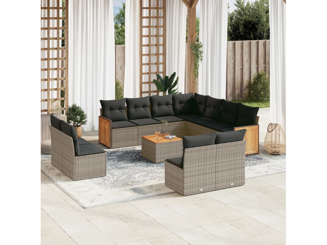 Conjunto de sofá de jardín de 12 piezas con cojines, ratán gris, DKD Home Decor