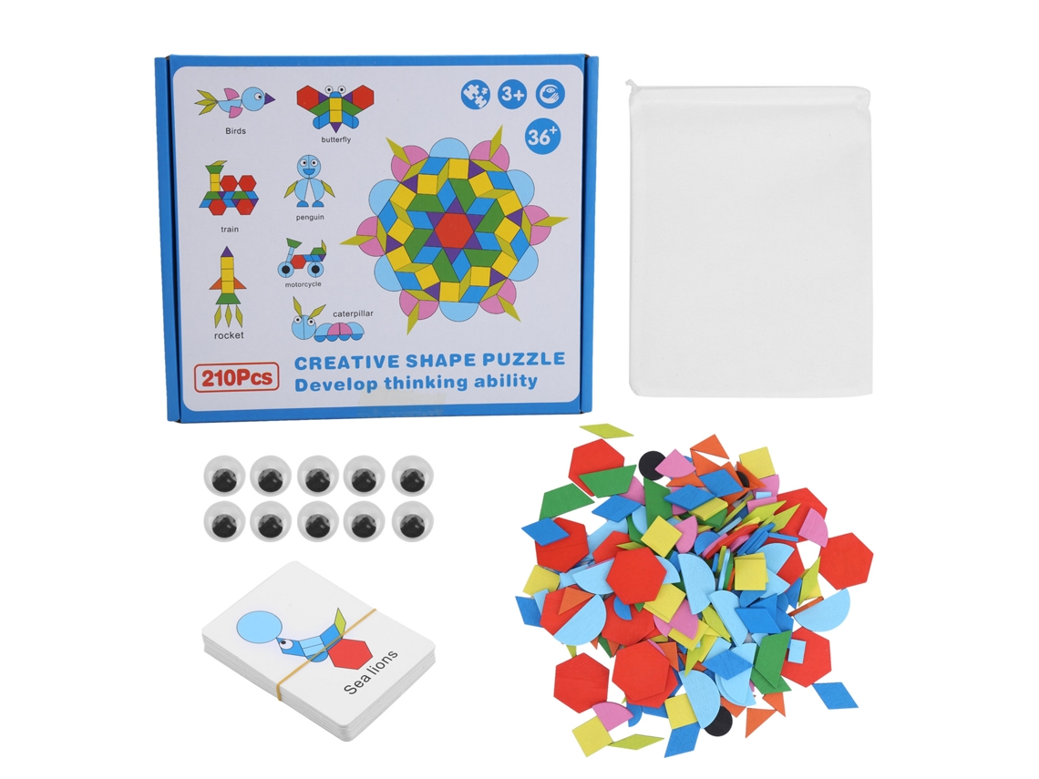 2026yncm-set De 210 Bloques De Madera Con Formas Geométricas Puzzle Educativo Juego De Rompecabezas Niños