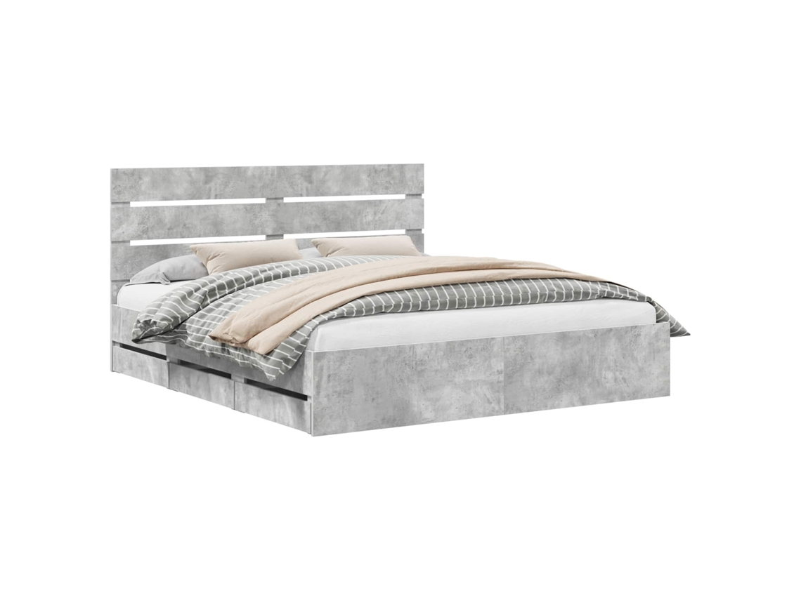 Maison Exclusive - Estructura De Cama Gris Concreto 200 X 200 Cm Madera Ingenieril