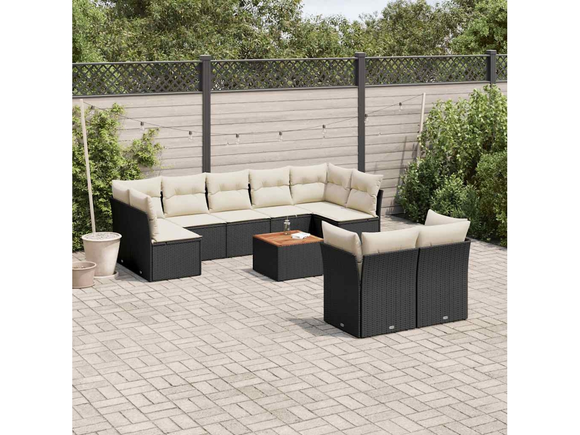Conjunto de sofá de jardín de 10 piezas con cojines en mimbre sintético negro de DKD Home Decor