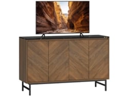 Mueble Para Tv, Armario Para Tv Con 4 Puertas, Tapa Efecto Mármol, Estantes Ajustables, 120x39x76cm, Nogal