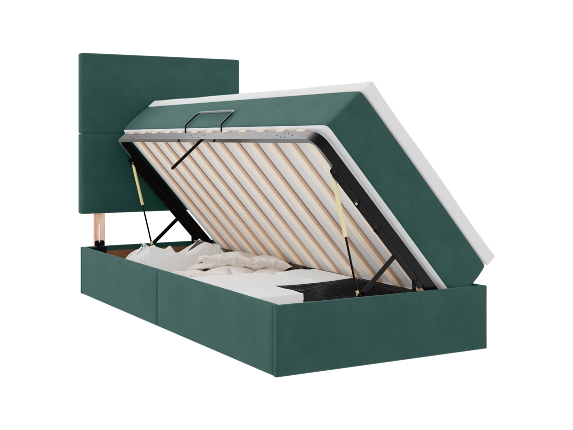 Syfax™ Cama Con Almacenamiento Y Colchón Verde Oscuro 90 X 200 Cm
