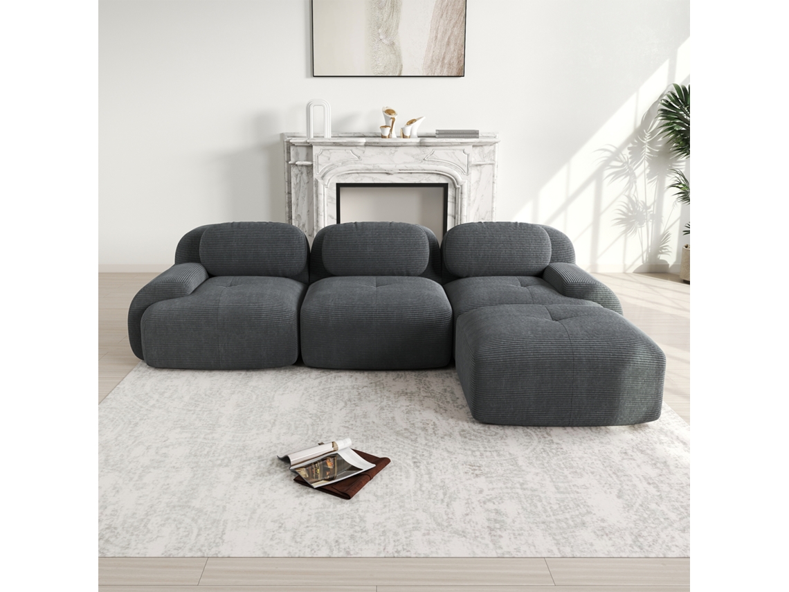 Sofá Modular 3 Plazas - Ergonómico, Haustierfreundlich, Sin Montaje, Con Brazos Extra Anchos - Gris
