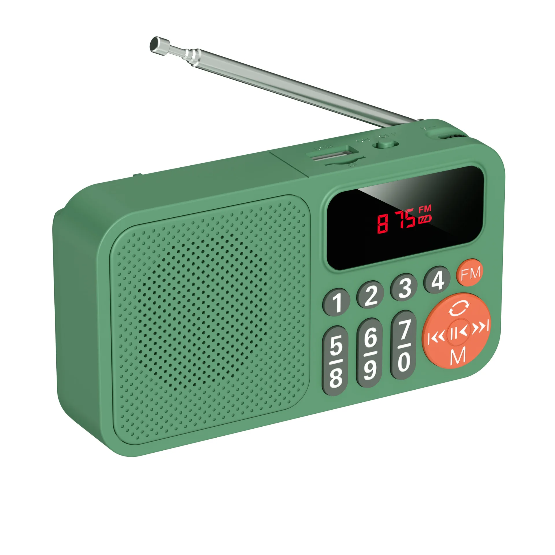 Mini Radio Fm (verde) - Recargable - Fm - Usb - Tf - Mp3 - Altavoz Bluetooth - Con Pantalla Led