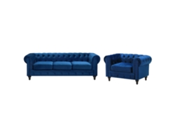 Conjunto de sala de estar BELIANI Chesterfield de Terciopelo Azul 201x75x70