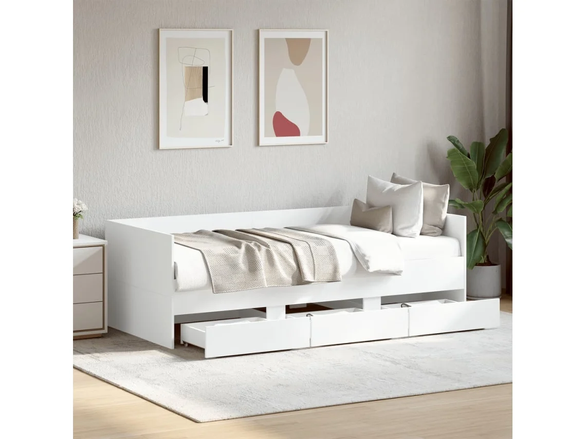 Sofá Cama Con Cajones Sin Colchón Blanco 75x190 Cm