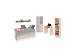 Dormitorio juvenil Kenia Max Blanco Alpes - Rosa y Gris 200 x 69 x 96 cm