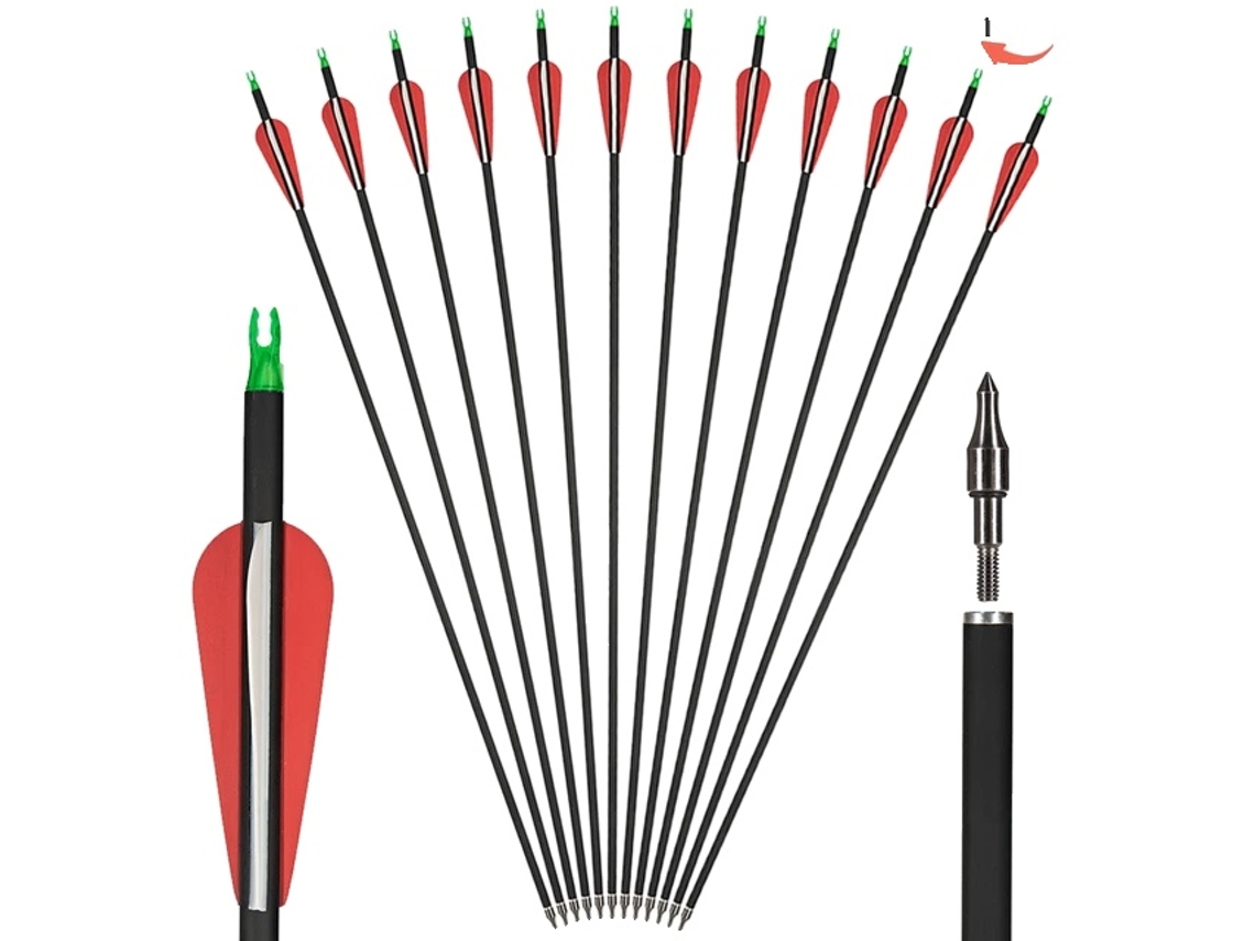 Flechas de carbono, 30 pulgadas, 500 puntas, 12 piezas rojas OEM