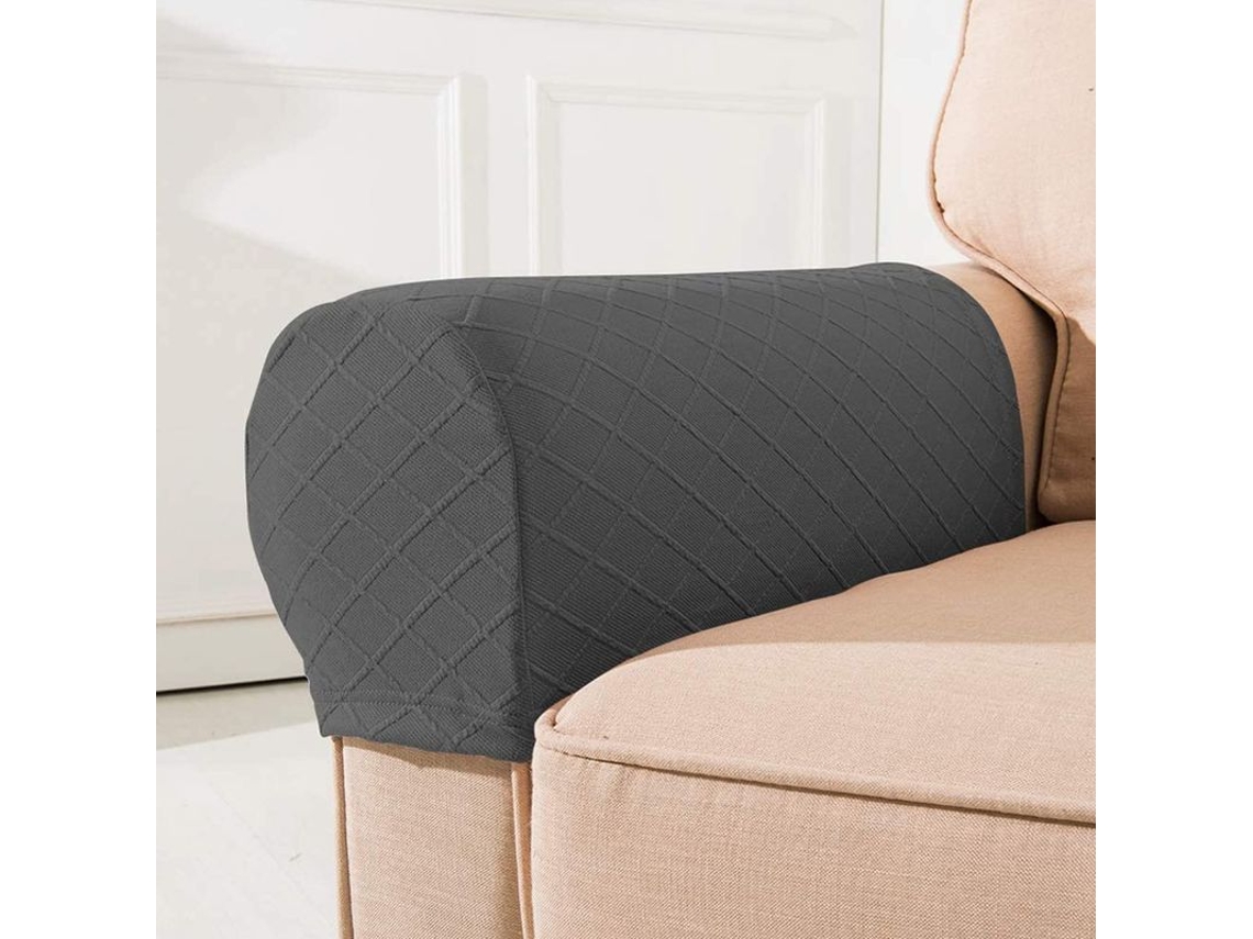 2026-fundas Para Reposabrazos De 2 Piezas Estiramiento Patrón Diamante Para Sillones Y Sofás Gris