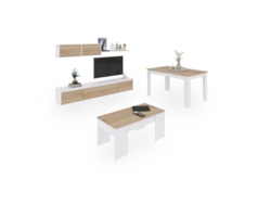 Conjunto de sala con mesa de centro y mesa de comedor Arlet Max V2b Blanco Artik Roble Canadiense 200 x 43 x 41 cm Duehome (Blanco Mate)