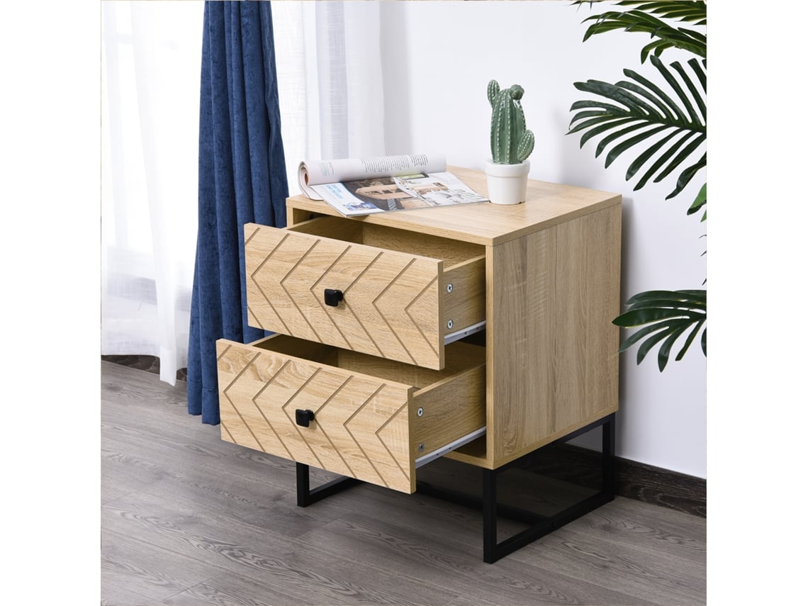 Mesa De Cabeceira Com 2 Gavetas, Cômoda De Madeira Para Quarto, Guarda-roupa, 48x39,5x60 Cm
