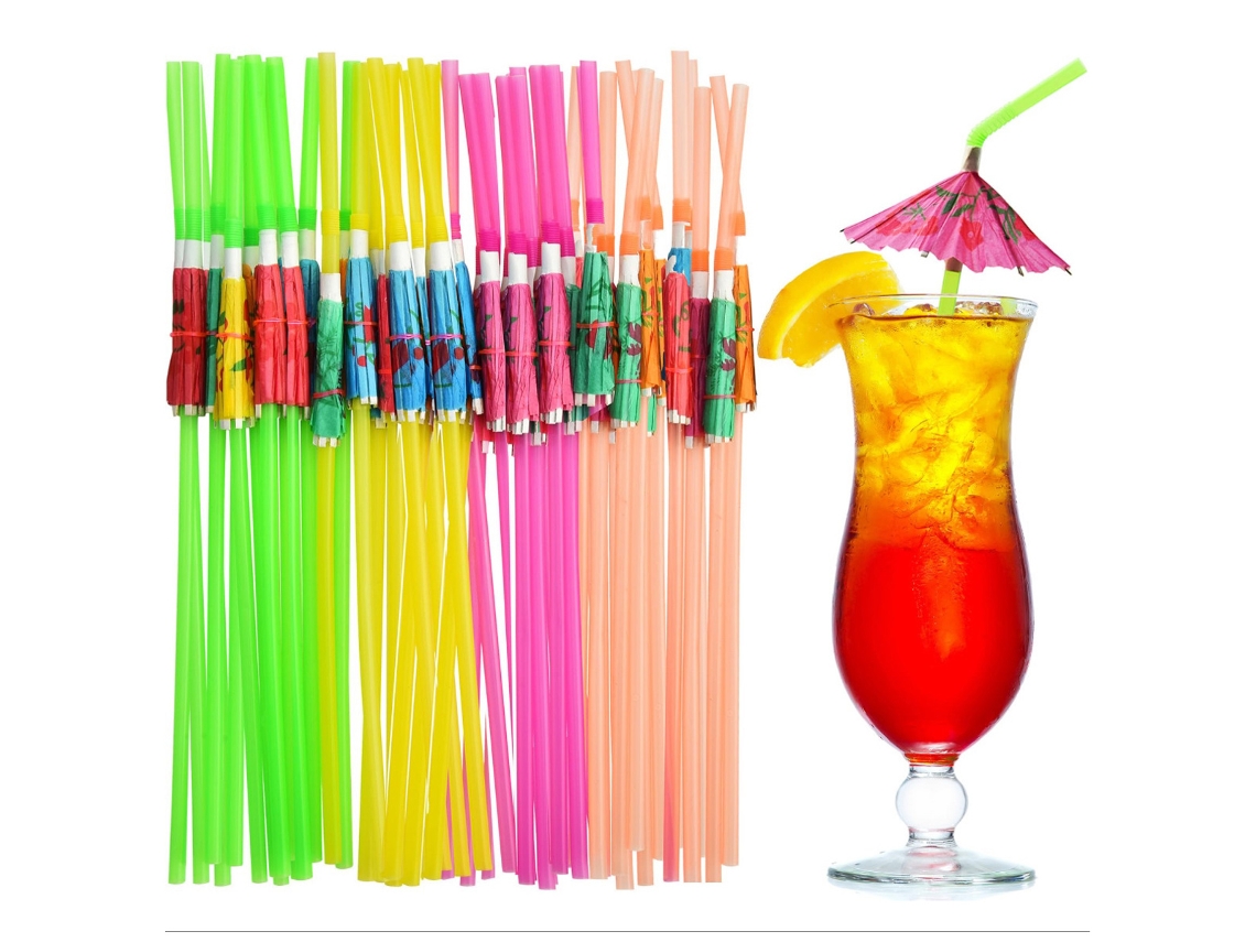 KOFIHETY Canudos para Bebidas con Sombrilla, Accesorios para Decoración de Fiesta Hawaiana, Playa, Cóctel