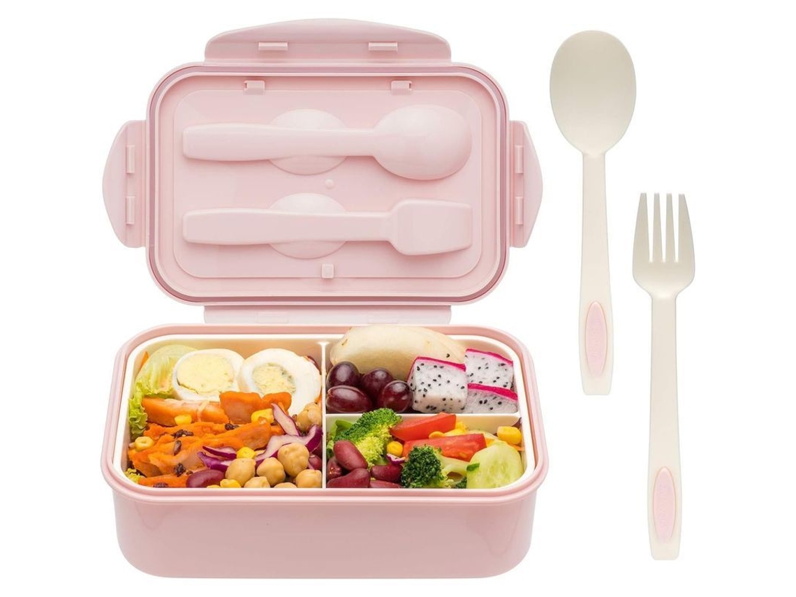 Fiambrera Con Cuchara Y Tenedor, Tamaño Perfecto Para Llevar De Comida, Segura Y Libre De Bpa, Color Rosa.