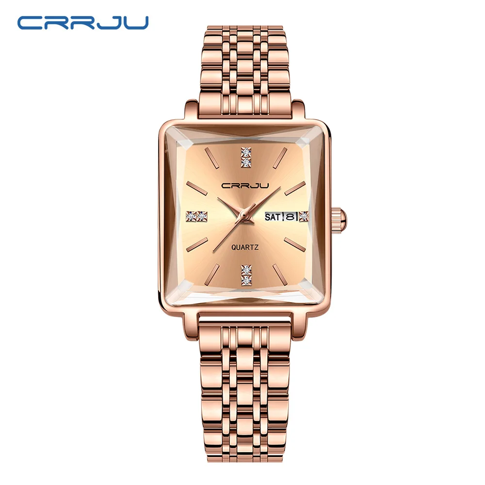 Reloj De Señora - Resistente Al Agua, Forma Cuadrada, Con Brazalete De Acero Y Visualización De Fecha.
