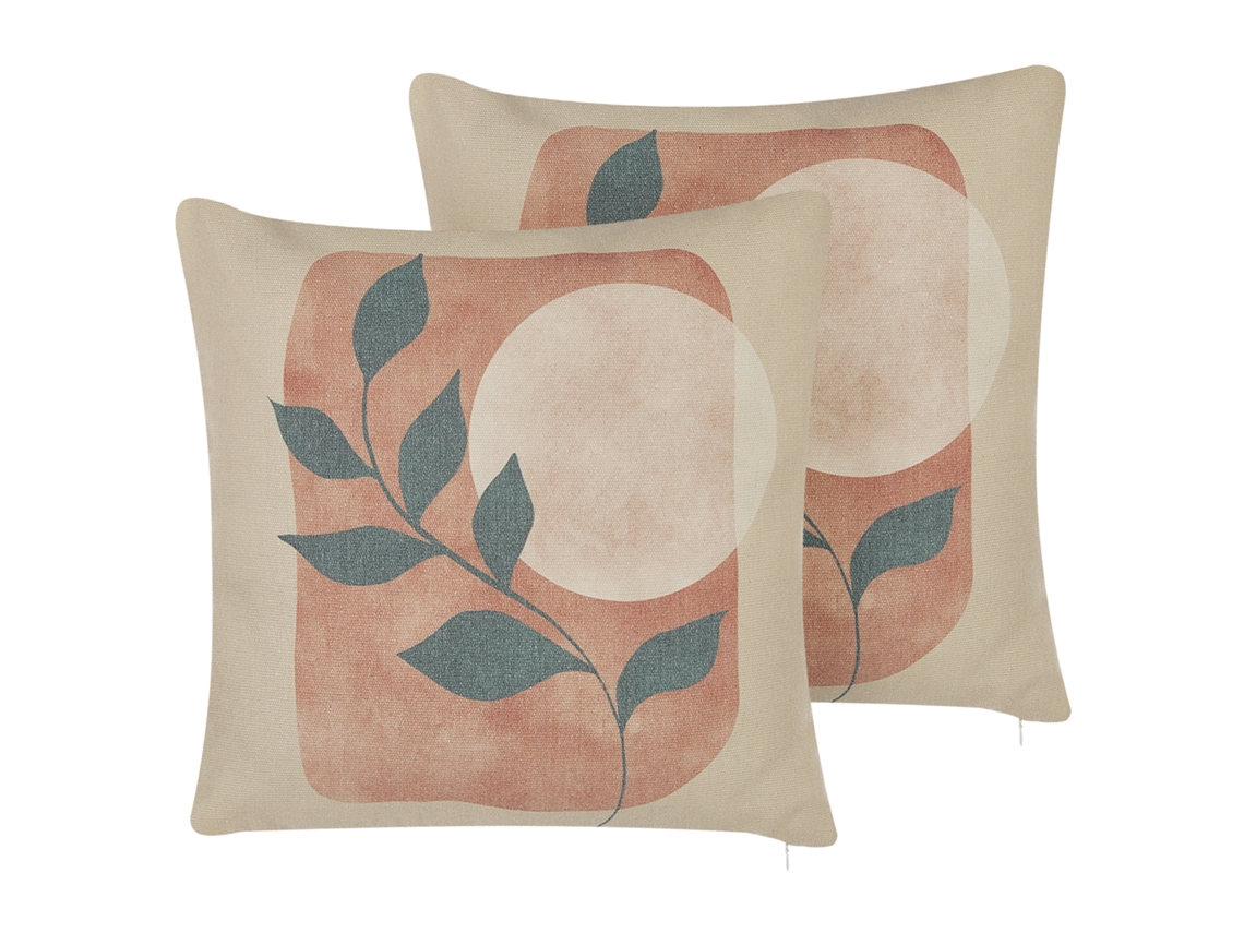 Juego de cojines decorativos BELIANI Calliopsis de Poliéster, Algodón Beige 45x45x10