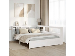 Cama De Matrimonio | Cama Para Adultos | Cama Con Estantería Sin Colchón Madera Maciza Blanca 140x200 Cm
