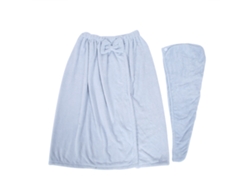 Toalla De Baño Coral Fleece Para Mujer Con Gorro Ajustable Envoltorio Spa Para Hogar Y Salón De Belleza Azul