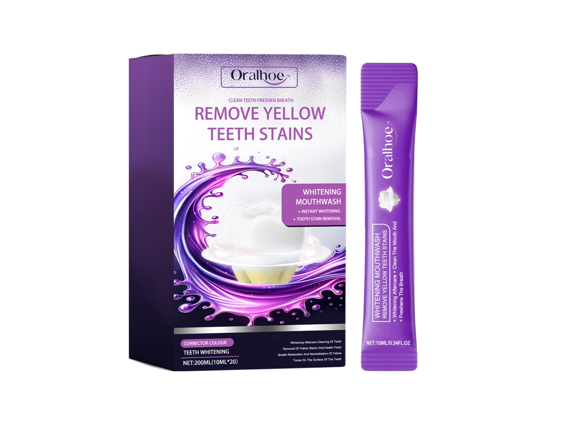 Enjuague bucal blanqueador morado para dientes