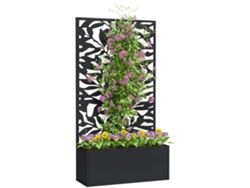 Cama elevada con panel de privacidad, valla de viñedo, metal, negro.