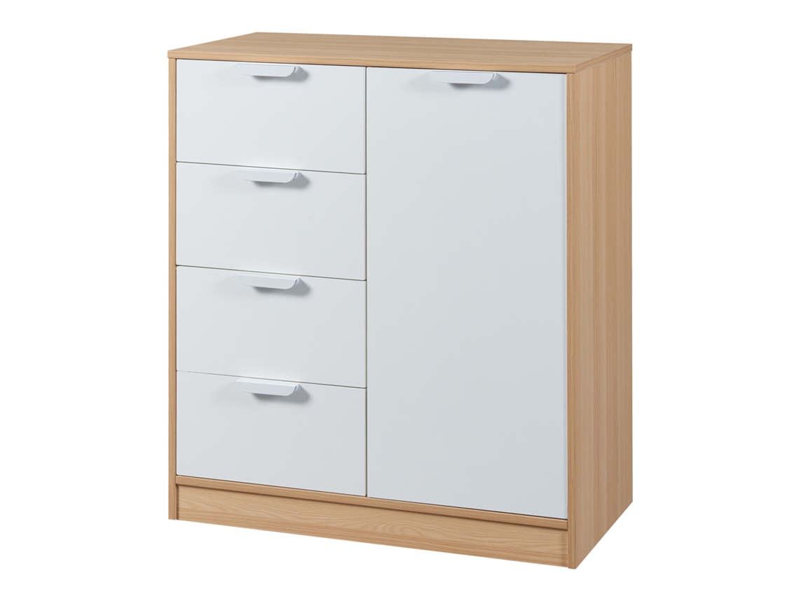 Aparador Varkaus con 4 cajones + 1 puerta MDF 90x80x40 cm - Roble/Blanco [EN.CASA]