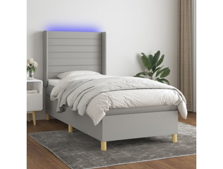 MAISON EXCLUSIVE Cama con somier con colchón y LED 90x200 cm tela gris claro