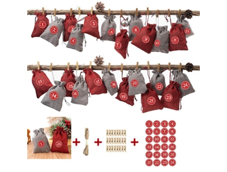 Calendario de Adviento DIY Bolsas de tela Decoración y pegatinas de números