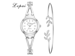 Reloj De Cuarzo Para Mujer Ivpai Con Brazalete De Aleación Y Diamantes De Imitación Plateados Blancos - Moda