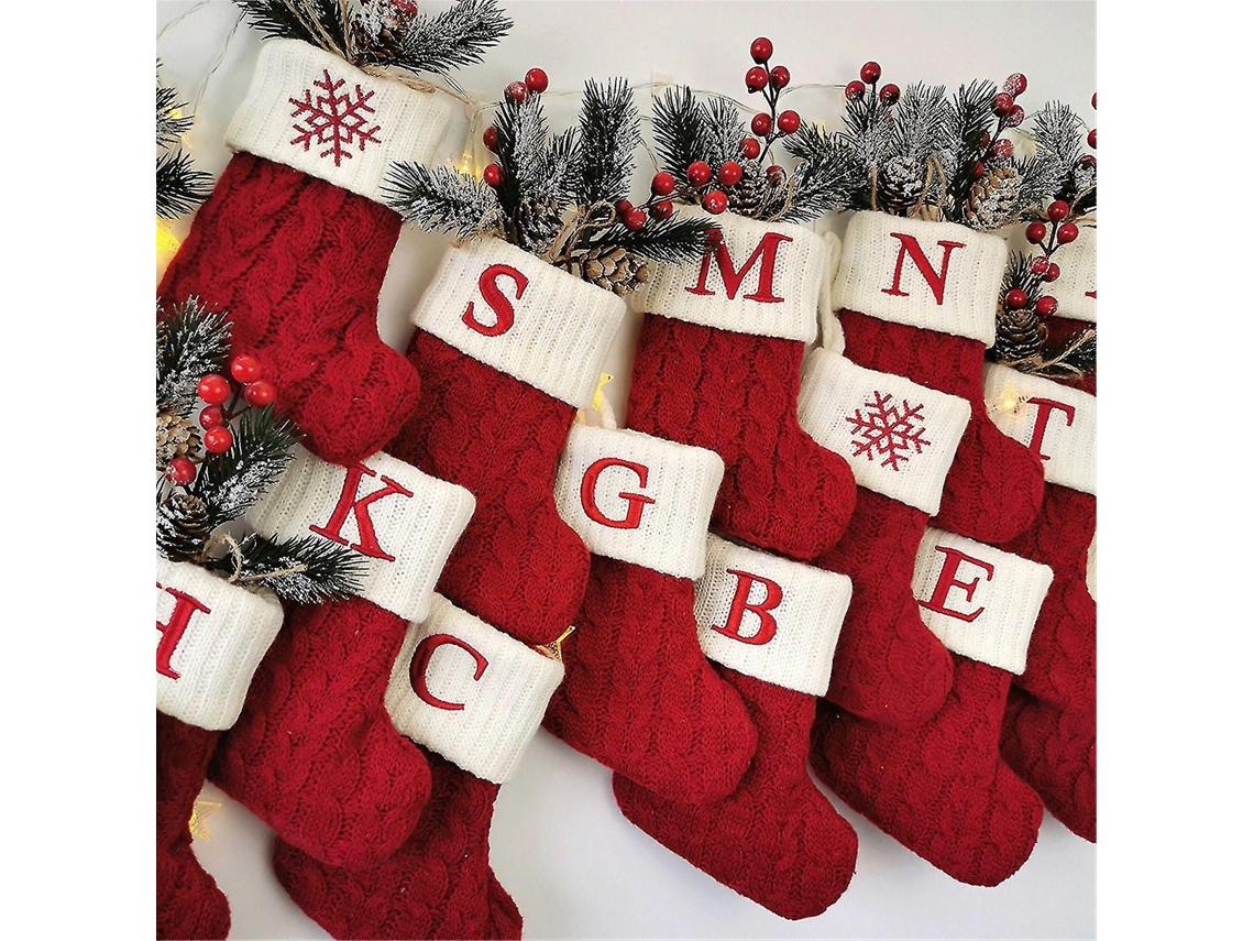 Medias navideñas con alfabeto y copos de nieve rojos, medias navideñas, adornos para árbol de Navidad Hengjian