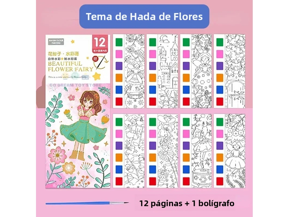(hada De Las Flores) Libro De Pintura Con Acuarela, Que Incluye Pinceles De Acuarela, Pinturas Gouache Y Herramientas De Dibujo.