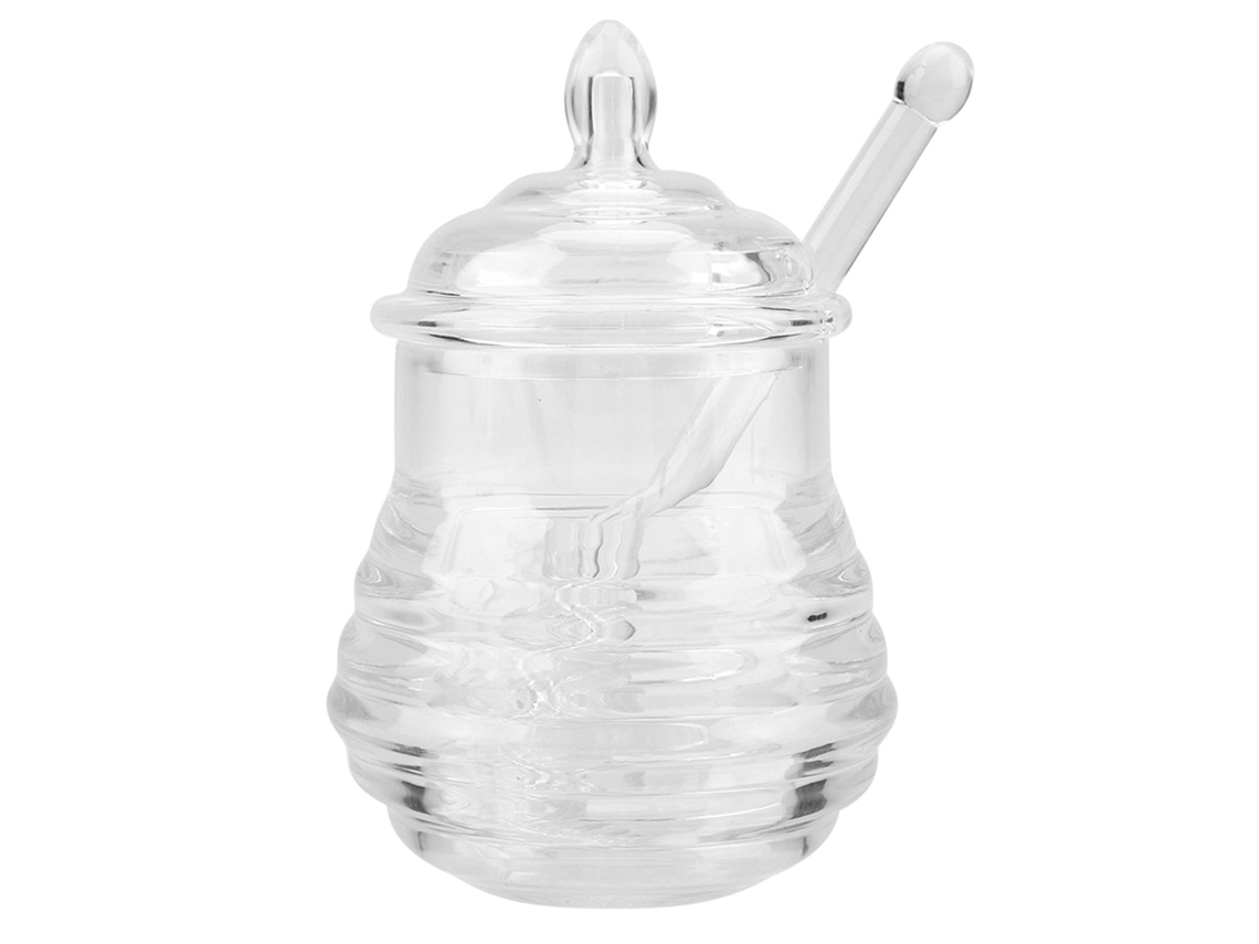 Tarro de miel con diseño transparente, forma de panal para un estilo único, material seguro de grado alimenticio para garantizar la calidad.