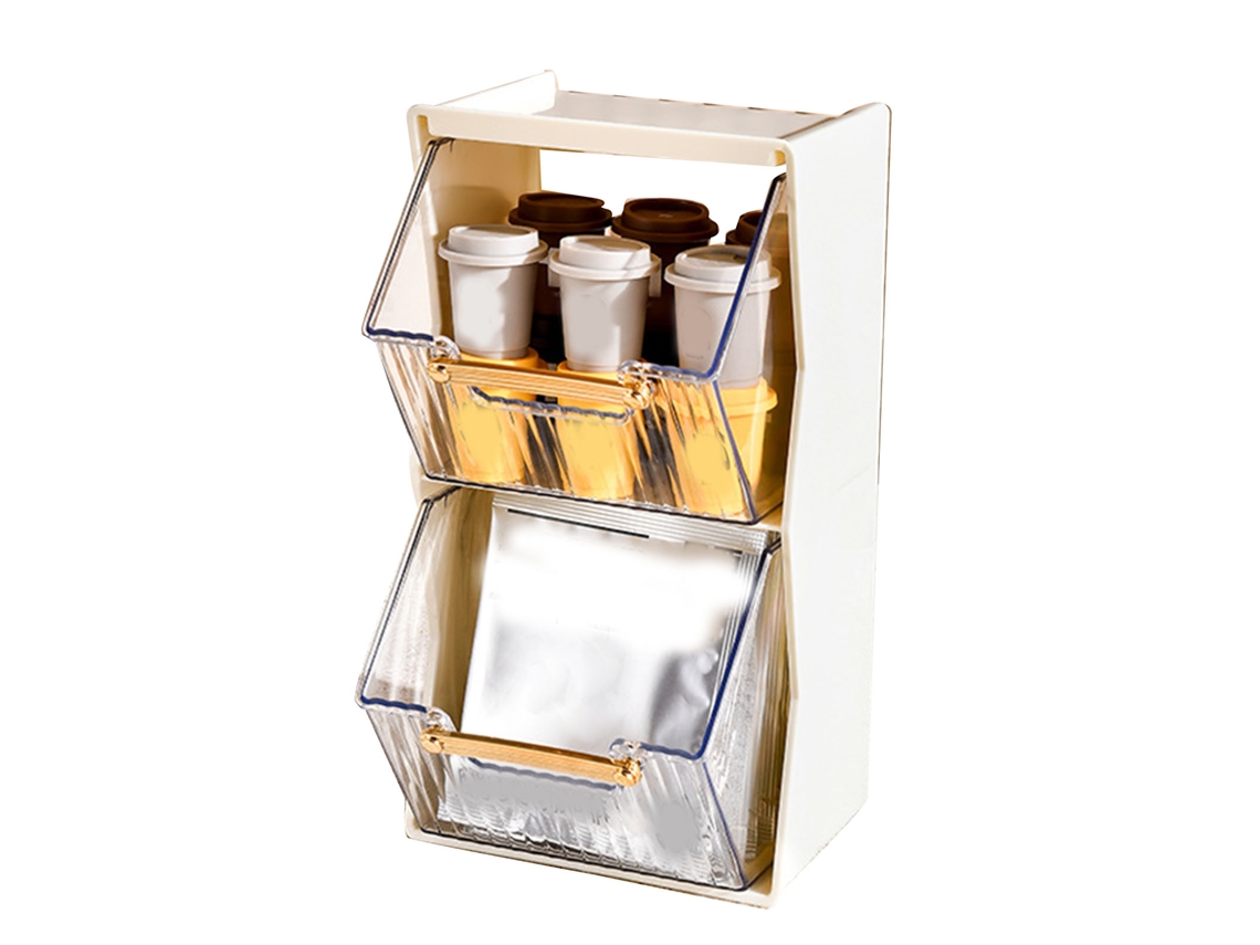 Organizador De Bolsitas De Té De 2 Niveles, Extraíble Y A Prueba De Polvo, Con Diseño Extraíble Para Armarios Y Encimeras - Blanco