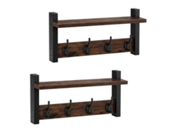 Perchero De Pared Relaxdays, Set De 2: 4 Ganchos Dobles C/u, 19,5x40x11 Cm, Repisa Para Sombreros, Marrón