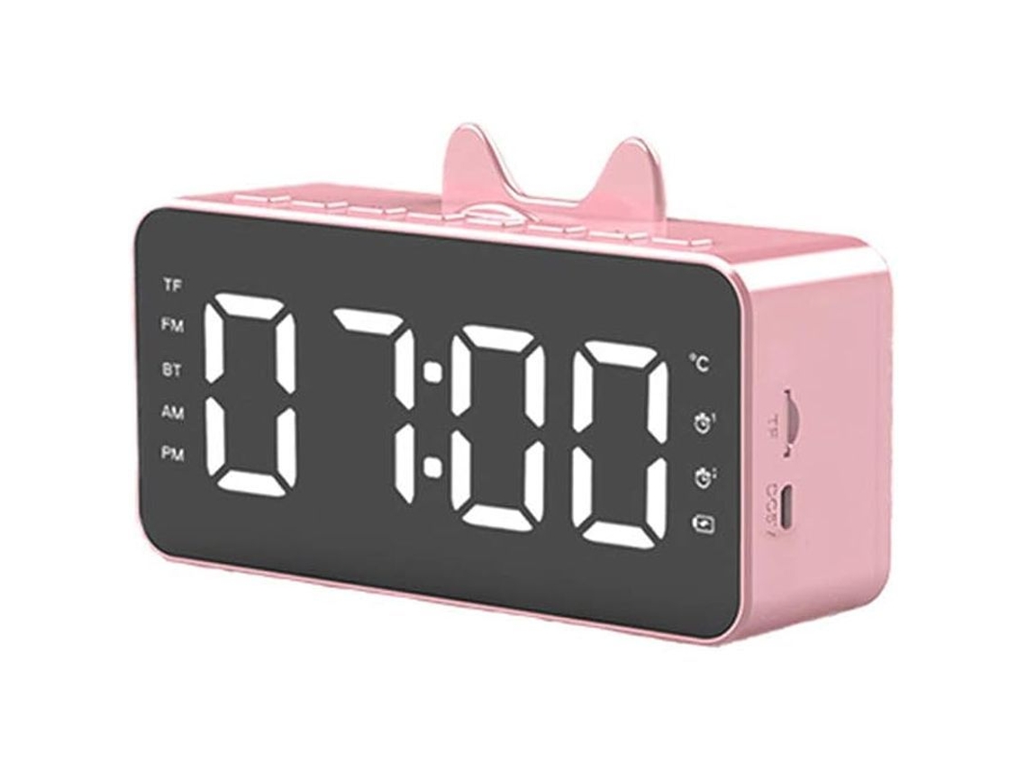 2026-reloj De Mesa Digital Pequeño Con Alarma Para Estudiantes Dormitorio Con Bluetooth Radio Temperatura Ajuste Brillo Rosa
