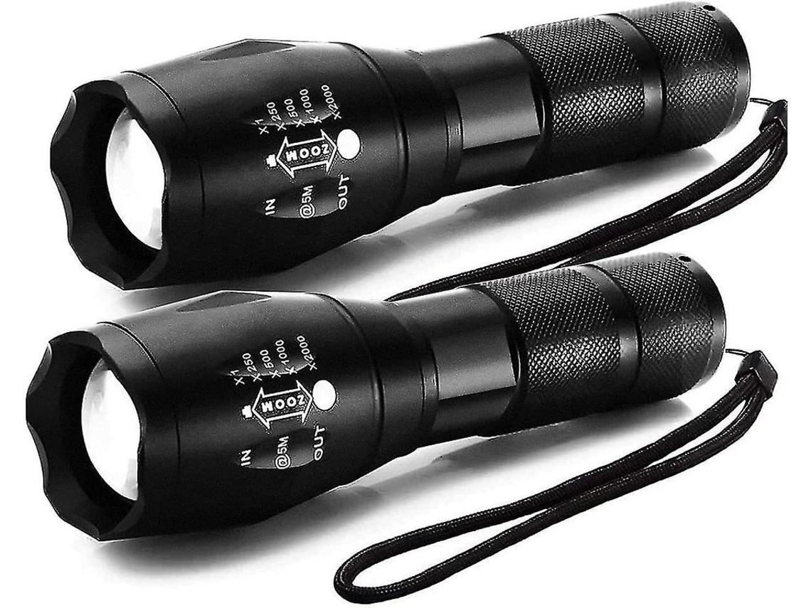 Linterna LED 2 unidades 2000 lúmenes 5 modos Zoomable IPX6 Camping/senderismo/perros Negro Yizhood