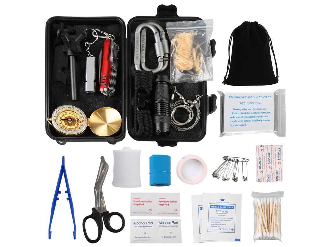 Kit De Supervivencia De Emergencia 23 En 1 Con Equipo Y Suministros Para Acampar, Hacer Senderismo Y Aventuras Al Aire Libre.