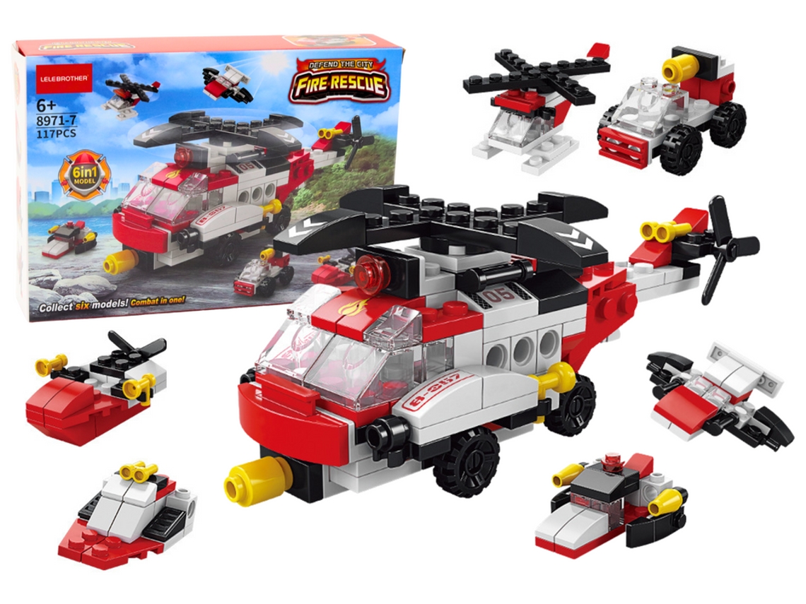 Bloques de construcción de helicóptero 6 en 1, juego de bricolaje, vehículos, 117 piezas. B. activo