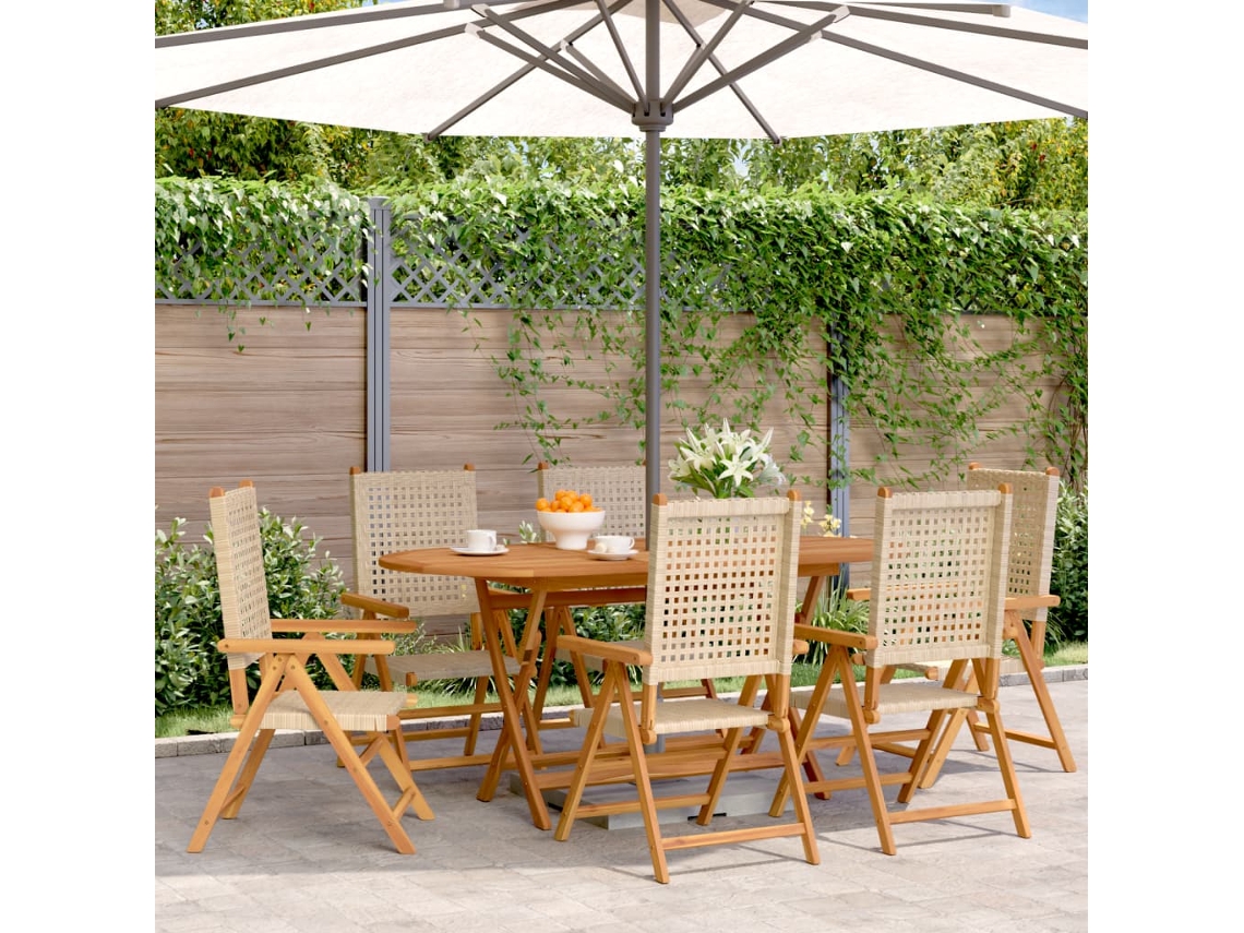 Sillas de jardín reclinables DKD Home Decor de 6 piezas, madera maciza, beige