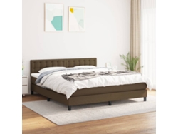 Cama Box Spring Con Colchón Tela Marrón Oscuro 160x200 Cm