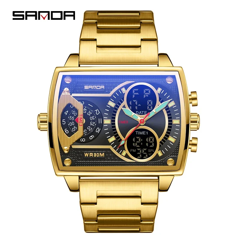 (oro) Elegante Reloj Electrónico Deportivo Multifuncional Con Esfera Grande Cuadrada Para Estudiantes