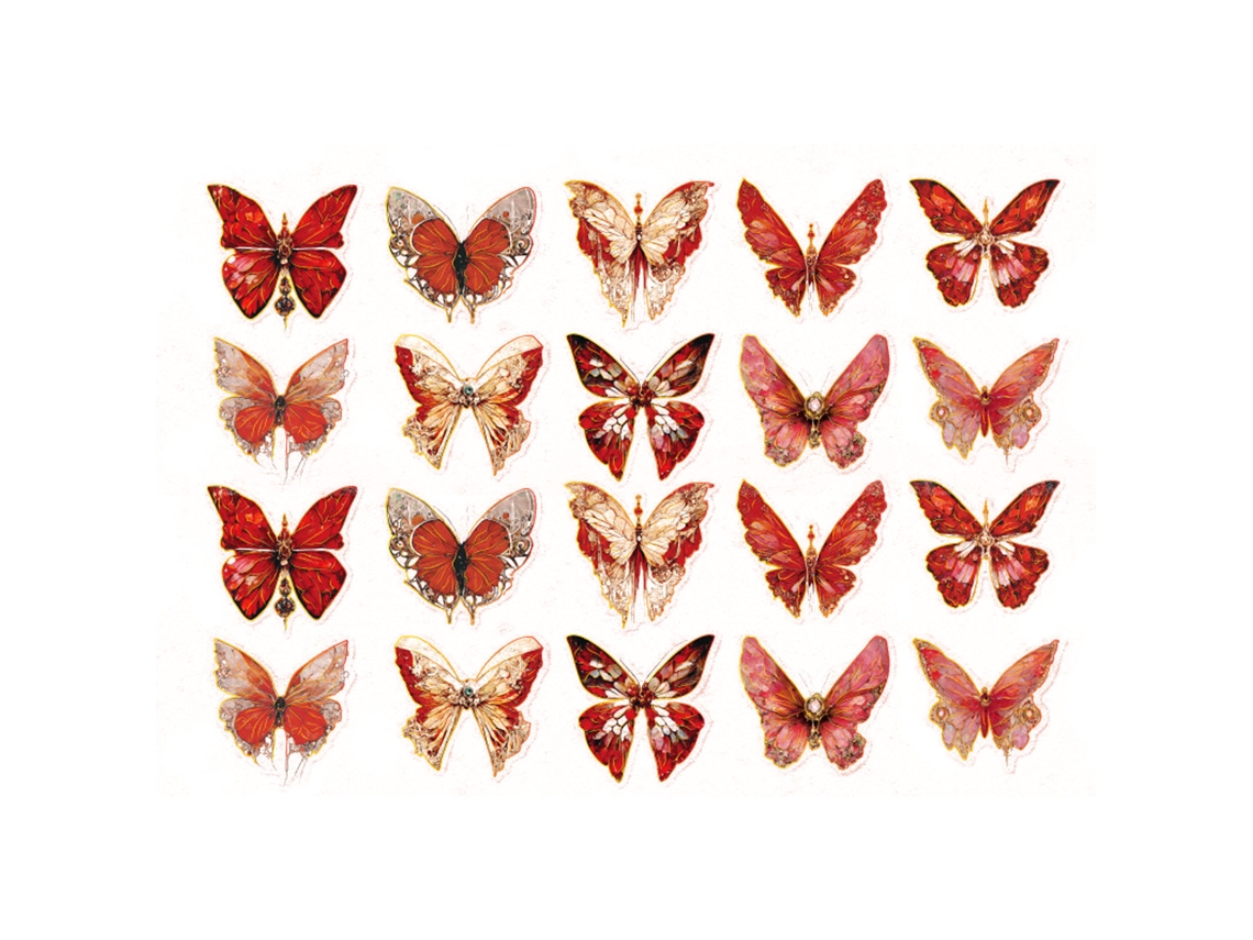 20 pegatinas láser de mariposa dorada, pegatinas DIY para álbumes de recortes, manuales, cuadernos, álbumes de fotos, letras, mariposa roja.