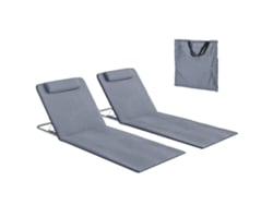 Conjunto 2 Esteiras Praia Encosto Reclinável 5 Níveis Bolsa Transporte Apoio Cabeça 48x134x33-43cm Cinza
