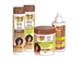 SOS Cachos Coco Kit Tratamiento Profundo Champú Acondicionador Mascarilla Crema para Peinar SALON LINE