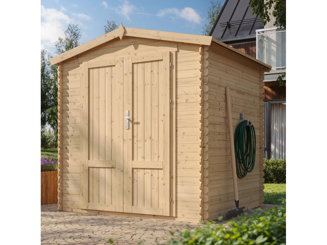 Timbela M343f1+m343g Caseta De Jardín De Madera 3,53 M² Suelo Incluido, Puertas De Panel De Madera Maciza