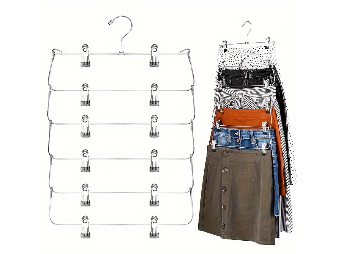 Cabide De Calças Dobráveis ​​de Aço Inoxidável De 6 Camadas Organizador De Roupas Multicamadas Que Economiza Espaço 